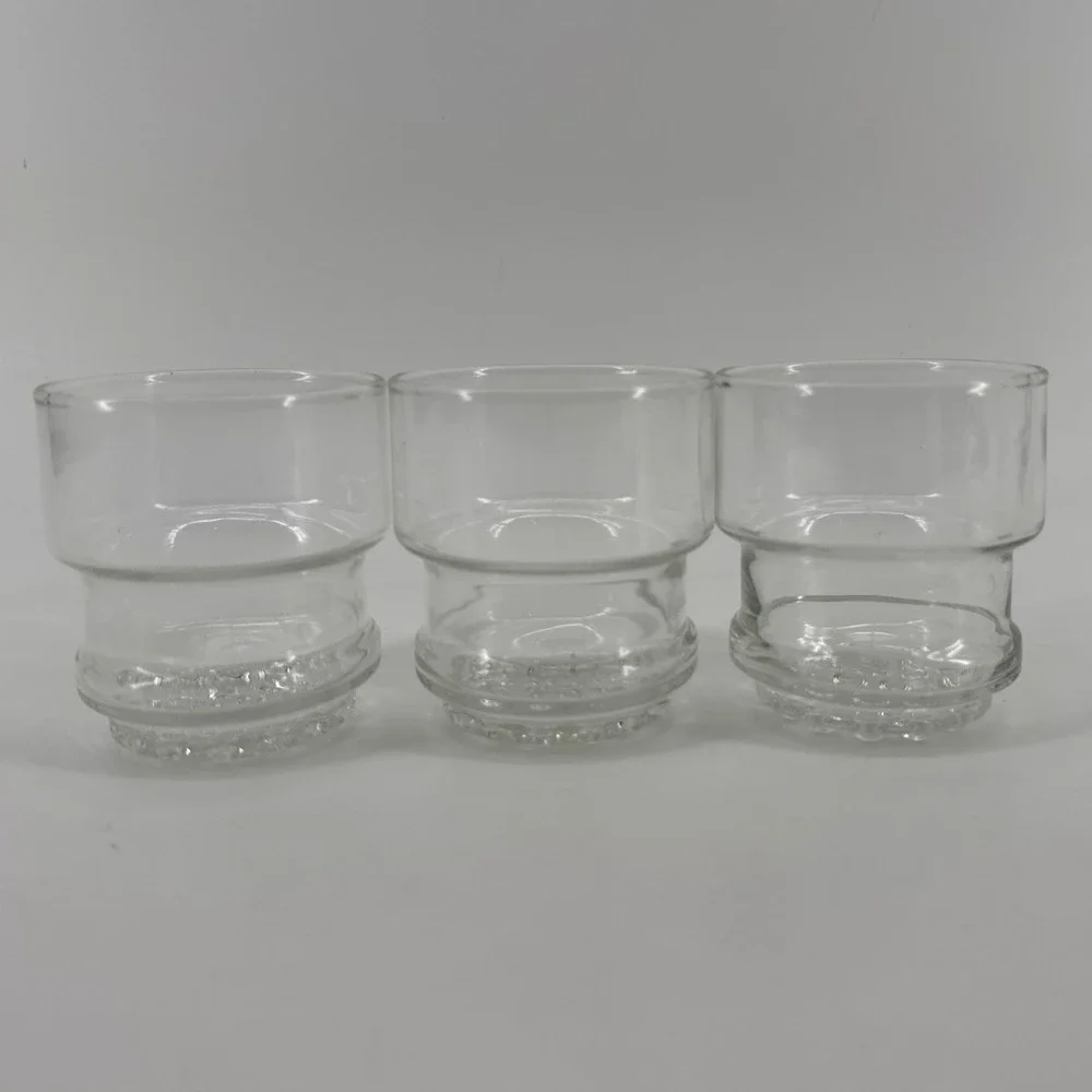 Vintage Libbey Nob Hill Stackable Rocks Glasses Clear Bubble Base MCM Set of 3
